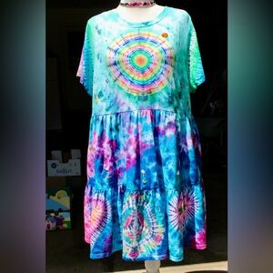 Old Navy XL tiered shift dress hand dyed hand embroidered flowers